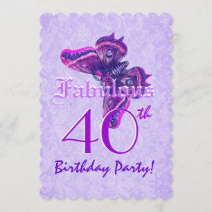 Fabulous 40th Birthday Purple Butterflies A07 Invitation