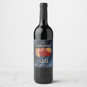 Fabulous 40th Gold Glitter Red Balloons Wine Label