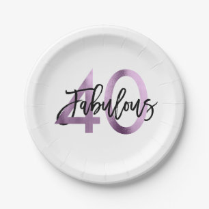 Fabulous 40th Modern Chic Lilac Purple Birthday Paper Plate