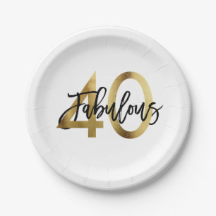 Fabulous 40th Modern Elegant Chic Gold Birthday Paper Plate