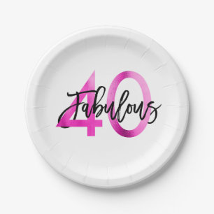 Fabulous 40th Modern Elegant Chic Pink Birthday Paper Plate