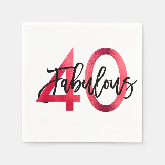 Fabulous 40th | Modern Elegant Chic Red Birthday Napkin (Front)