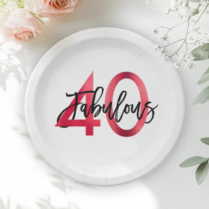 Fabulous 40th Modern Elegant Chic Red Birthday Paper Plate