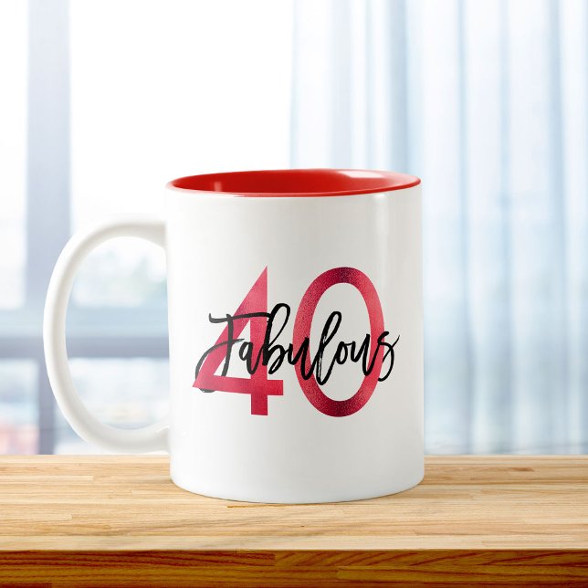 Fabulous 40th | Modern Elegant Chic Red Birthday Two-Tone Coffee Mug (Creator Uploaded)
