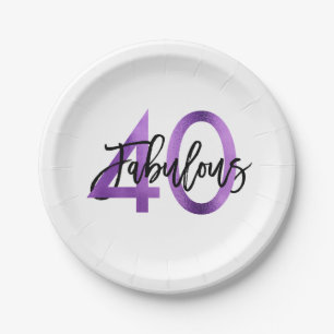 Fabulous 40th Modern Elegant Purple Birthday Paper Plate
