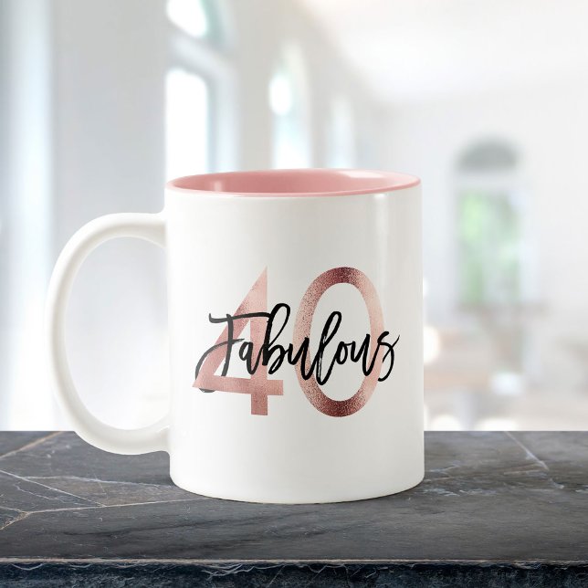 Fabulous 40th | Modern Elegant Rose Gold Birthday Two-Tone Coffee Mug (Creator Uploaded)