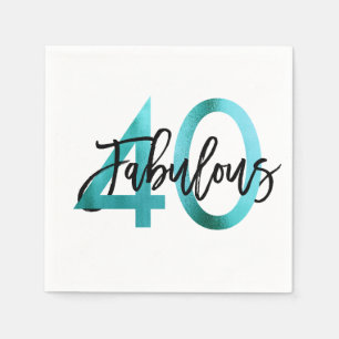 Fabulous 40th   Modern Elegant Teal Green Birthday Napkin