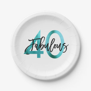 Fabulous 40th   Modern Elegant Teal Green Birthday Paper Plate