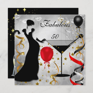 Fabulous 50 50th Birthday Party Deco Lady Red 2 Invitation