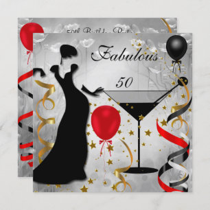 Fabulous 50 50th Birthday Party Deco Lady Red Invitation