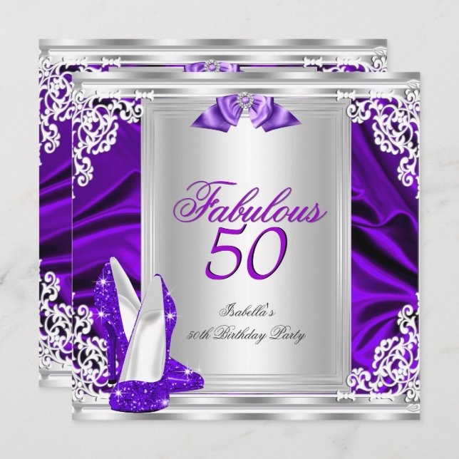 Fabulous 50 50th Birthday Party Purple Shoes Invitation (Front/Back)
