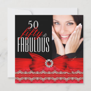Fabulous 50 50th Birthday Party Red Black Photo Invitation