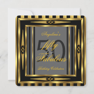Fabulous 50 Art Deco Black Grey Gold Stripe Invitation