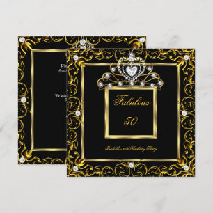 Fabulous 50 Birthday Party Black Gold Tiara Invitation