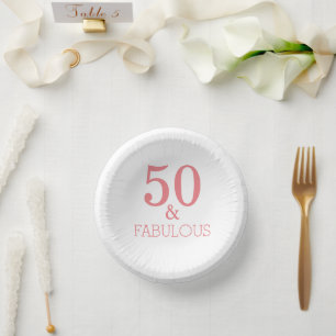 Fabulous 50 Birthday Party Coral Pink Custom Color Paper Plate