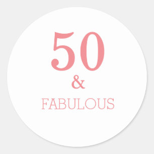 Fabulous 50 Birthday Party Coral Pink Custom Colou Classic Round Sticker