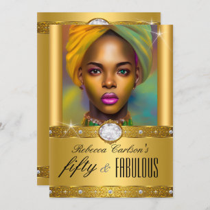 Fabulous 50 Birthday Photo Gold Diamonds Invitation