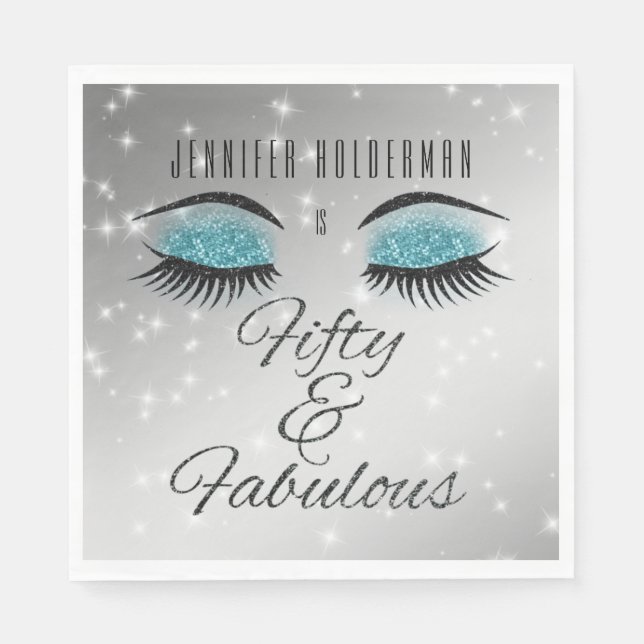 Fabulous 50 Black Aqua Glam Eyes Paper Napkins (Front)