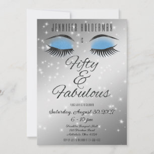 Fabulous 50 Black Blue Glam Eyes Invitation