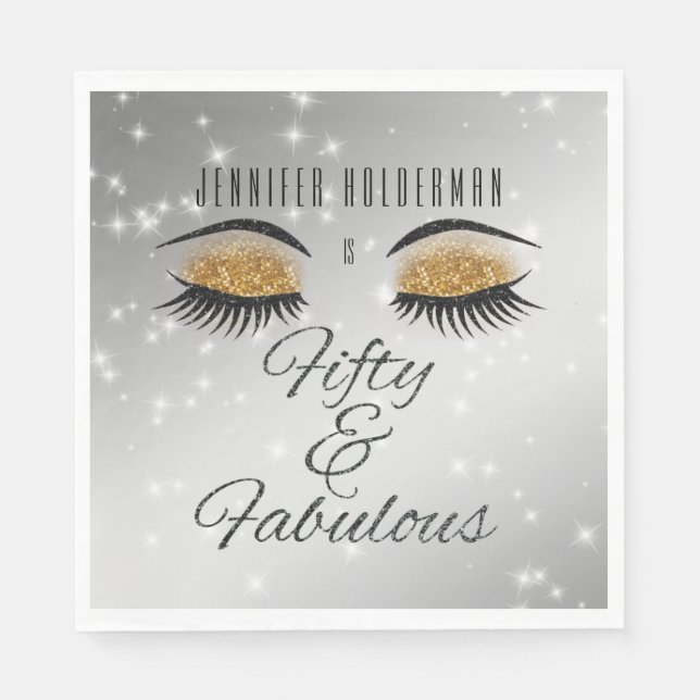 Fabulous 50 Black Gold Glam Eyes Paper Napkins (Front)