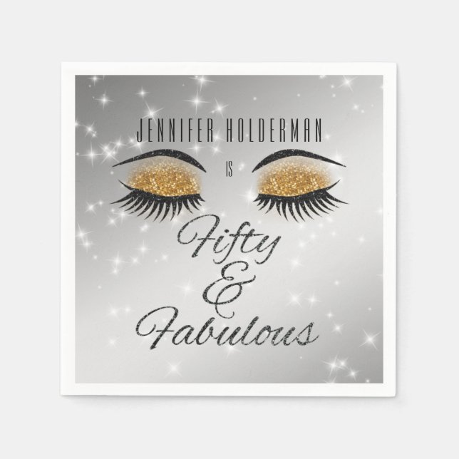 Fabulous 50 Black Gold Glam Eyes Paper Napkins (Front)