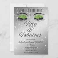 Fabulous 50 Black Green Glam Eyes Invitation