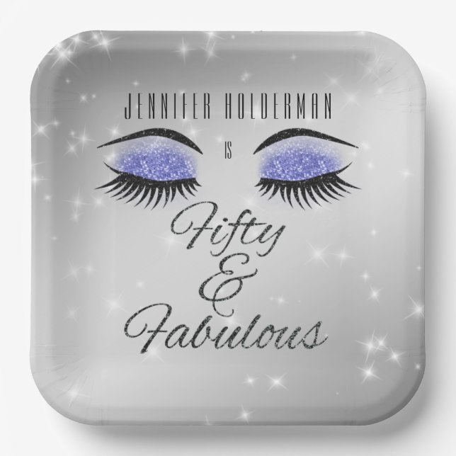 Fabulous 50 Black Periwinkle Glam Eyes Paper Plate (Front)