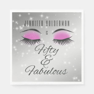 Fabulous 50 Black Pink Glam Eyes Paper Napkins