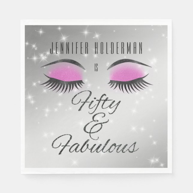 Fabulous 50 Black Pink Glam Eyes Paper Napkins (Front)