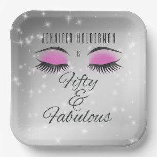 Fabulous 50 Black Pink Glam Eyes Paper Plates