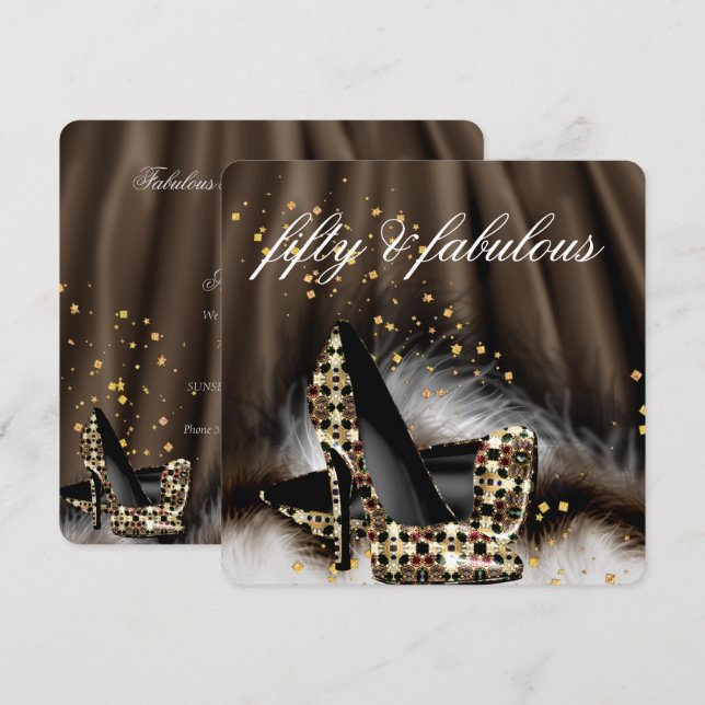 Fabulous 50 Chocolate Brown Gold Heels Birthday Invitation (Front/Back)