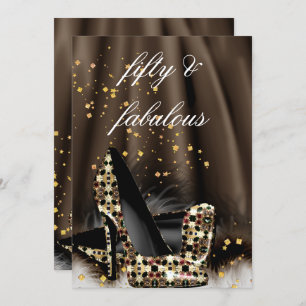 Fabulous 50 Chocolate Brown Gold Heels Birthday Invitation