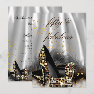 Fabulous 50 Chocolate Gold Silver Heels Birthday Invitation