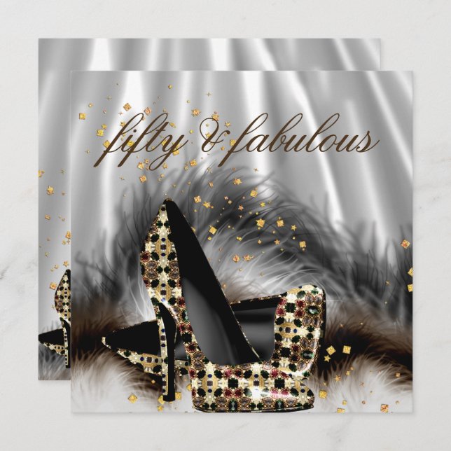 Fabulous 50 Chocolate Gold Silver Heels Birthday Invitation (Front/Back)