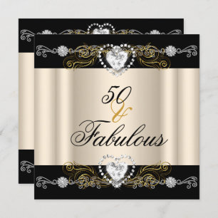 Fabulous 50 Cream Black Silver Gold 50th Birthday Invitation