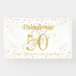 Fabulous & 50 Elegant Birthday Gold Pink Confetti  Banner