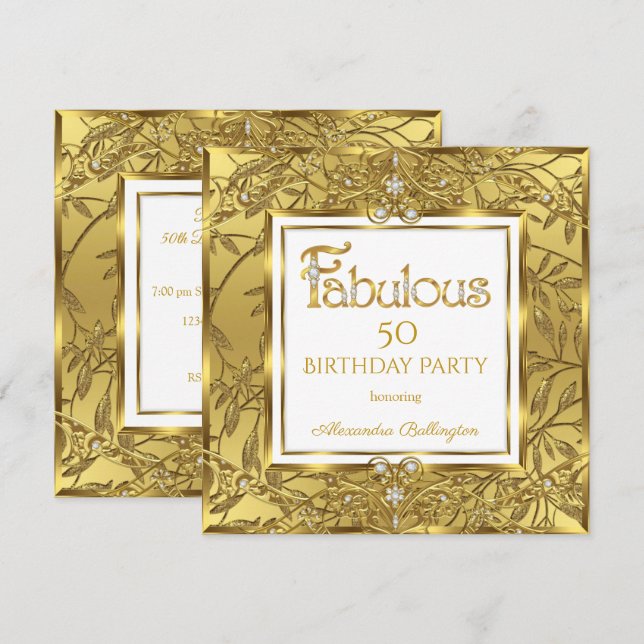 Fabulous 50 Elegant Elite Gold Birthday Party Invitation (Front/Back)