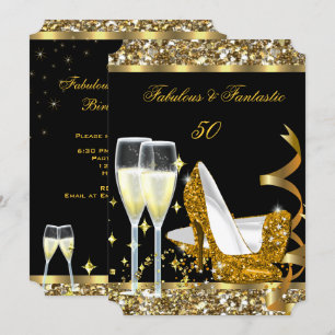 Fabulous 50 Fantastic Birthday Party Gold Black 2 Invitation