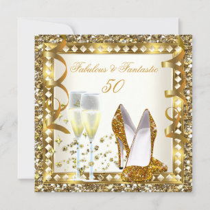Fabulous 50 & Fantastic Cream Gold Glam Birthday Invitation