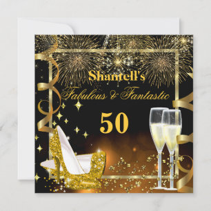 Fabulous 50 Fantastic Festive Gold Heels Party Invitation