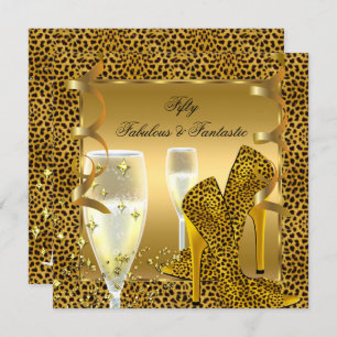 Fabulous 50 & Fantastic Leopard Black Gold Party 2 Invitation
