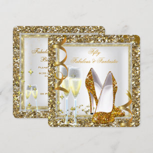Fabulous 50 Fantastic White Gold Birthday Party Invitation