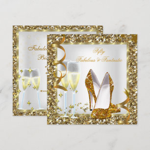 Fabulous 50 Fantastic White Gold Birthday Party Invitation