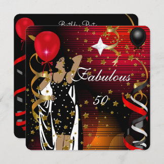 Fabulous 50 Fifty Birthday Party Black Red Stars 2 Invitation