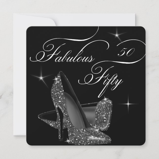 Fabulous 50 fifty Black White High Heels Birthday Invitation (Front)