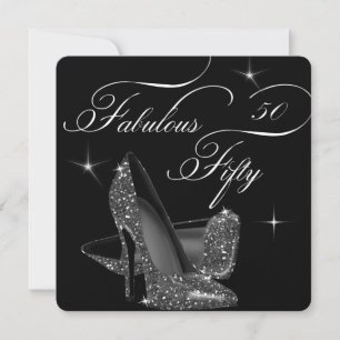 Fabulous 50 fifty Black White High Heels Birthday Invitation