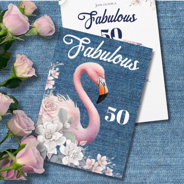 Fabulous 50 Flamingo Birthday Pink Floral Elegant  Invitation (Creator Uploaded)