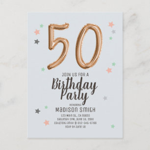 Fabulous 50 Foil Balloon Stars Birthday Invitation Postcard