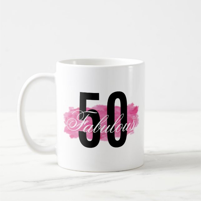 Fabulous 50 Girly Pink Watercolor Coffee Mug (Left)