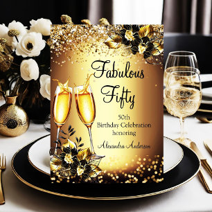 Fabulous 50 Glitter Bronze Gold Black Champagne Invitation
